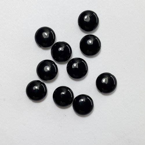 10 perles en onyx noir naturel - forme disque bombé 8 mm