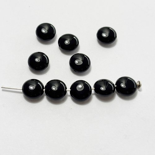 10 perles en onyx noir naturel - forme disque bombé 8 mm