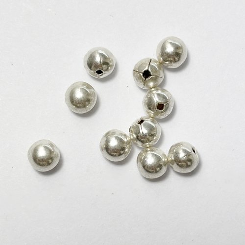 10 perles de finition semi-percées en argent 925 - 5 mm de diamètre.