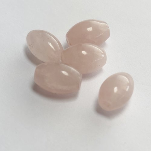 5 perles en quartz rose - forme olive - 12 mm de diamètre
