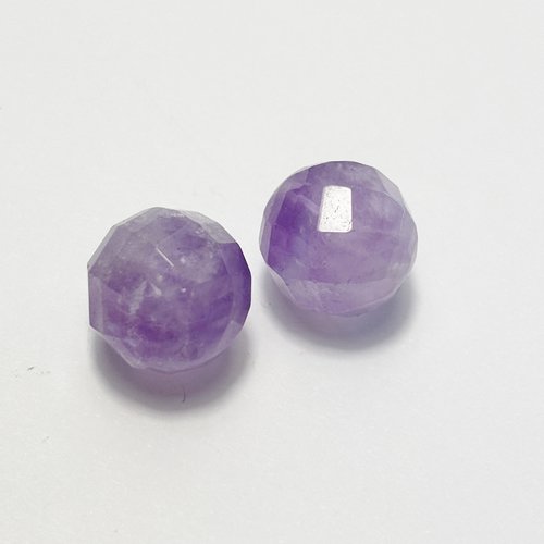 2 perles améthyste lavande facettées 14 mm - sphères percées