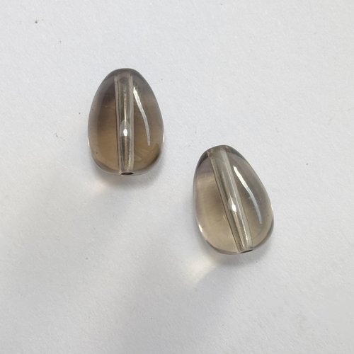 2 perles goutte en quartz fumé 12×8 mm - trou 0,9 mm