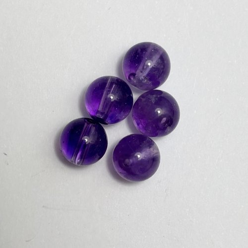 5 perles en améthyste naturelle 7 mm - violet foncé translucide