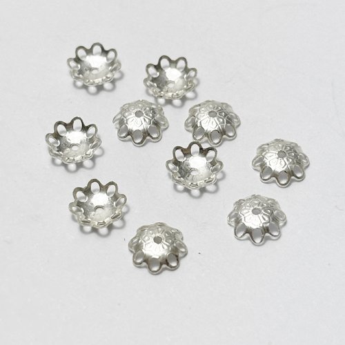 10 coupelles fleur 6 mm en argent 925