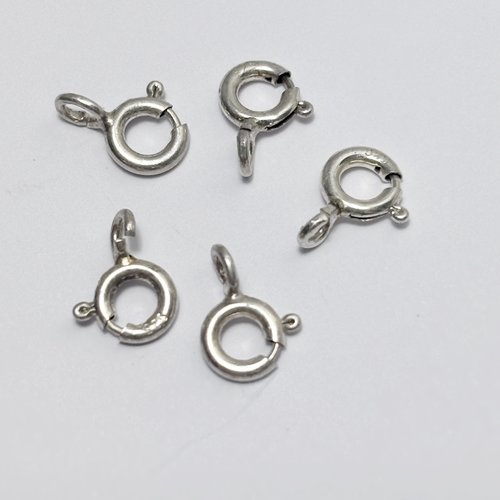 5 fermoirs ronds à ressort 5 mm en argent 925 avec anneau ouvert