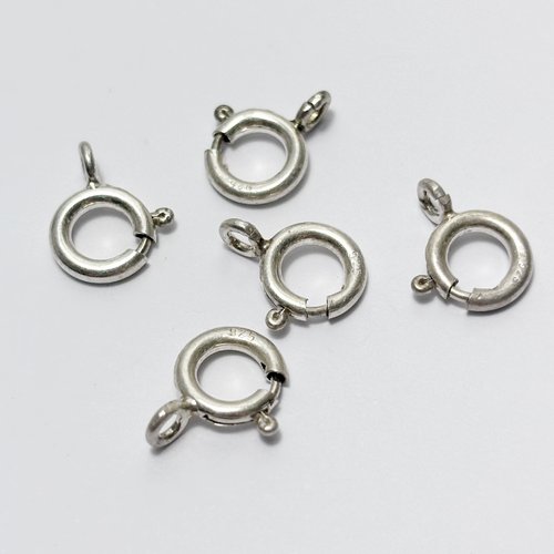 5 fermoirs à ressort ronds 7,80 mm en argent 925 poinçonné