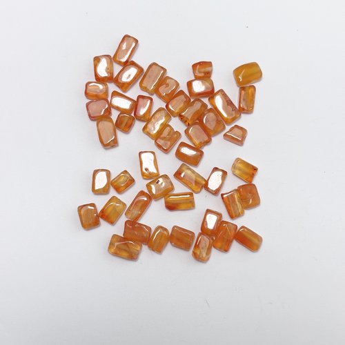Lot de plus de 40 perles en cornaline rectangulaires irrégulières env. 8 mm, orange, pierre naturelle