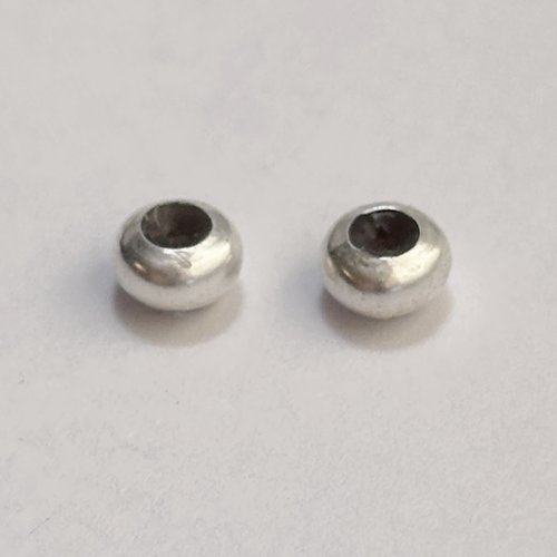 2 perles autobloquantes stopper en argent 925, insert silicone, 5 mm, trou 2,7 mm.