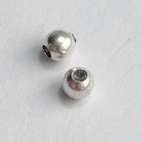 2 perles autobloquantes stopper en argent 925, insert silicone, 5 mm, trou 2,7 mm.