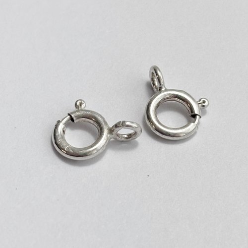 2 fermoirs ronds à ressort 7 mm en argent 925 avec anneau ouvert, vendu à l’unité