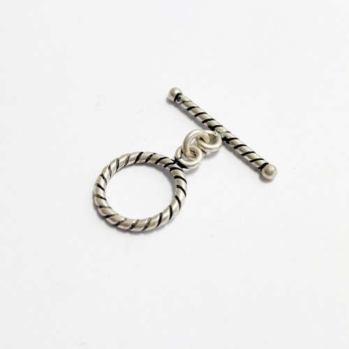Fermoir toggle rond spirale en argent 925 15 mm.