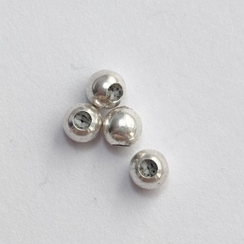 4 perles autobloquantes en argent 925, 4 mm, insert silicone, trou 2,9 mm