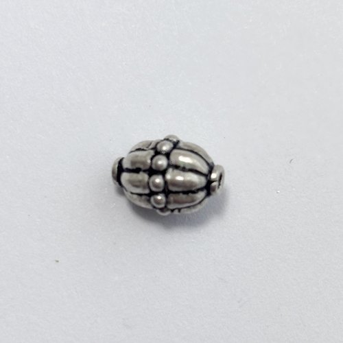 1 perle en argent 925 forme olive striée, style balinais, trou 0,6 à 0,7 mm