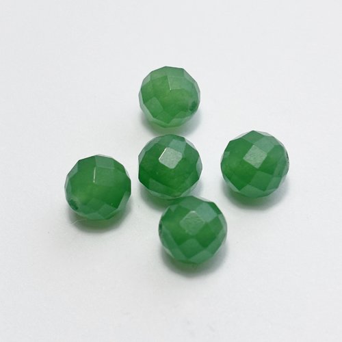 5 perles d’aventurine verte 8 mm facettées, trou 0,9 à 1 mm