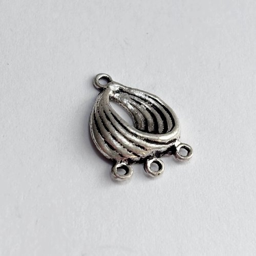Chandelier larme drapée argent 925 16 mm, connecteur 3 anneaux