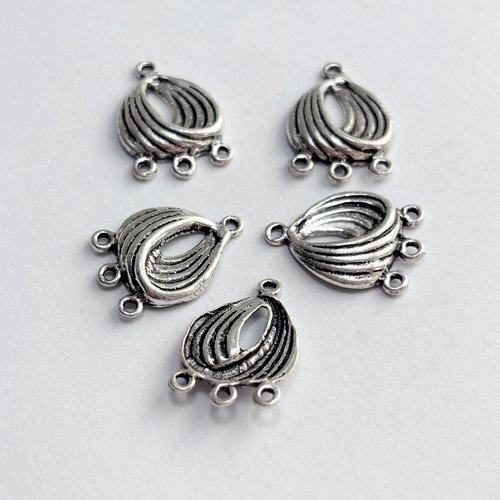 5 chandeliers connecteurs larme drapée argent 925 16 mm, 3 anneaux