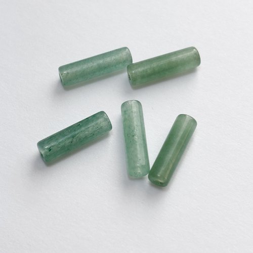5 perles tube aventurine verte 14 x 4 mm, trou 1 mm, pierre naturelle