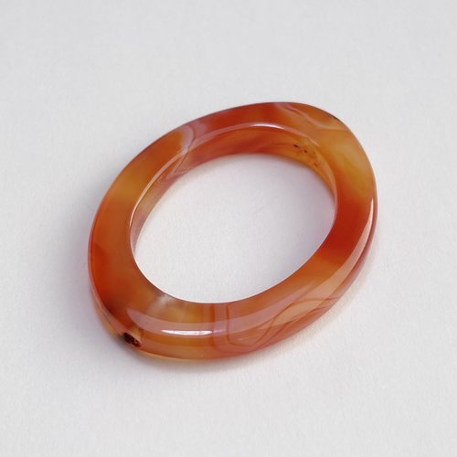 Perle agate naturelle ovale trouée 35 x 28 mm anneau ovale orange rubané pièce unique