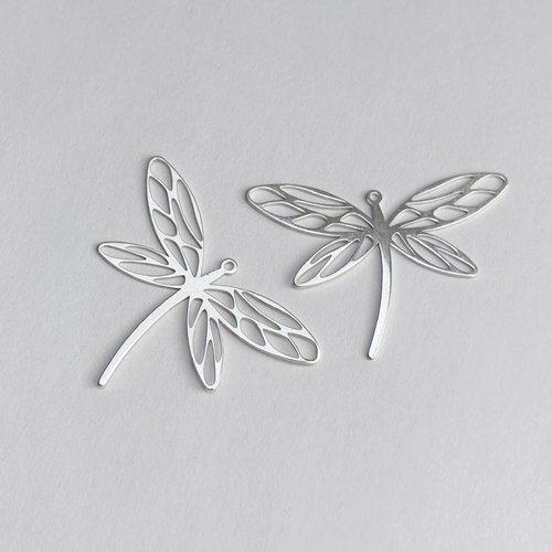 2 breloques libellule argent 925 ajourées 30 mm, trou 0,8 mm