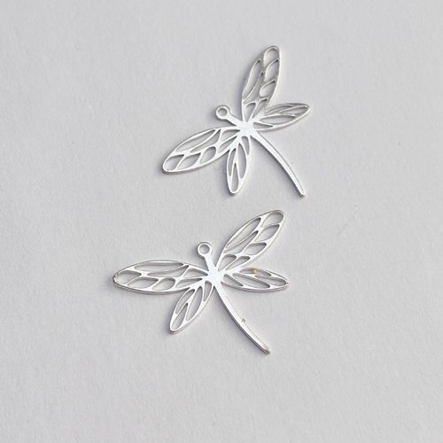 2 breloques libellule ajourées en argent 925, 20 mm