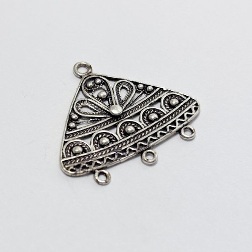 Connecteur chandelier triangulaire filigrané en argent 925, 3 anneaux, 30x26 mm