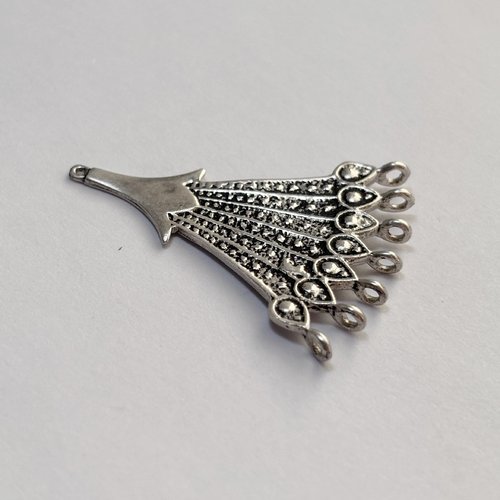 Chandelier queue de paon en argent 925, connecteur éventail triangulaire, 7 anneaux inversés