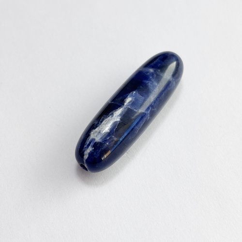 Perle sodalite naturelle 40 mm forme riz obus, perçage env. 1 mm, pièce unique