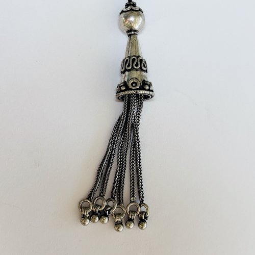 Pendentif pompon long en argent 925, houppe à chaînettes tressées, 7,5 cm, 9 g