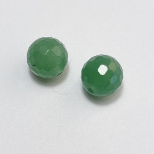 2 perles en aventurine verte facettée, 10 mm, facettage disco, trou 0,9 à 1 mm