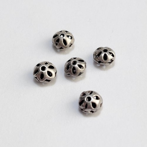 Lot de 5 perles en argent 925, bouton lentille ajouré rosace, 6 mm