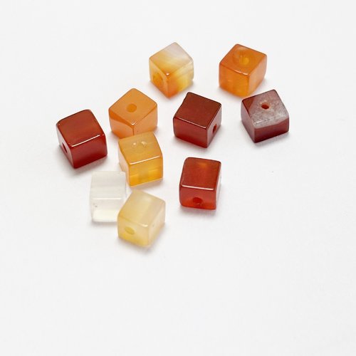 10 perles en agate naturelle cube 4 mm, perçage face à face, trou 0,8 mm