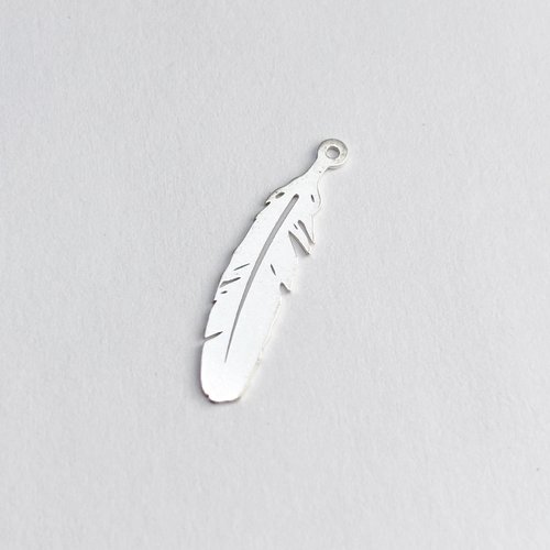 Breloque plume 22 mm en argent 925, pampille plume, apprêt bijouterie