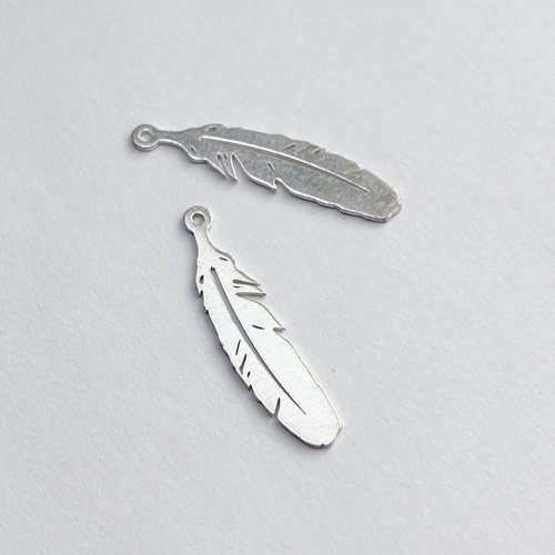 2 breloques plume 22 mm en argent 925, pendentifs plume