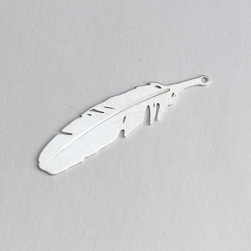 1 breloque plume 22 mm en argent 925, pampille plume