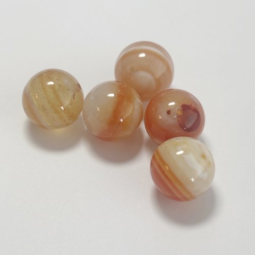 5 perles agate naturelle orange veiné 12 mm, rondes, trou 1 mm