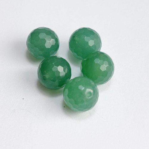 5 perles en aventurine verte 12 mm facettées, pierre naturelle, trou 1 mm