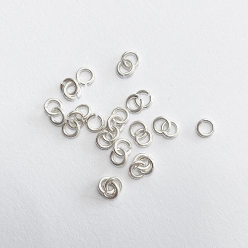 1 gr d'anneaux ouverts en argent 925, fil 0,7 mm, diamètre 3,3 mm (30 anneaux)