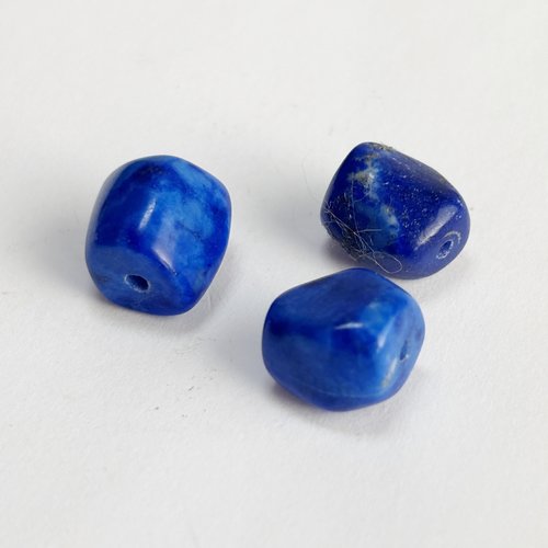 3 perles lapis-lazuli naturel roulé, 10 mm, trou 0,9 mm