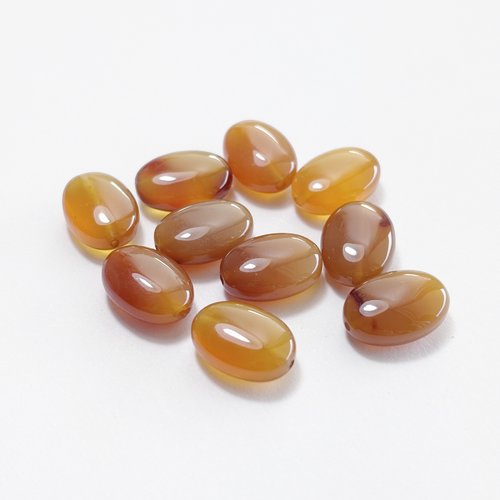 10 perles cornaline naturelles, ovales bombées 14x10 mm, trou 0,6 mm