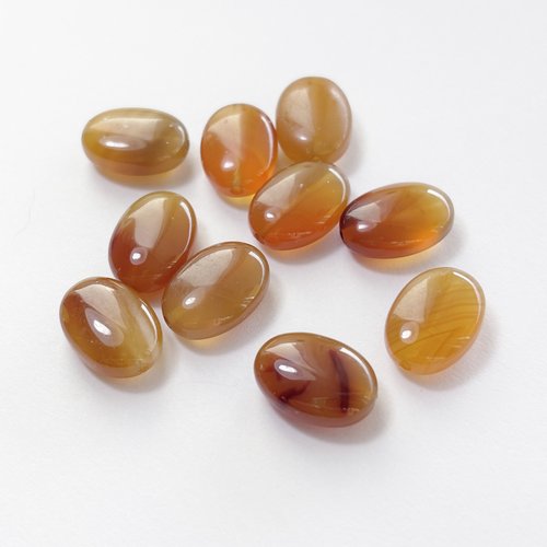 10 perles cornaline naturelles, ovales bombées 14x10 mm, trou 0,6 mm