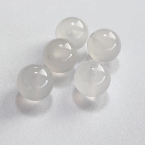 5 perles agate blanche translucide 10 mm