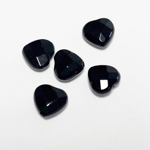 5 perles cœur en onyx, 8 mm, facettées