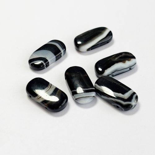 6 perles agate noire rubanée, ovales bitroux, 20 mm