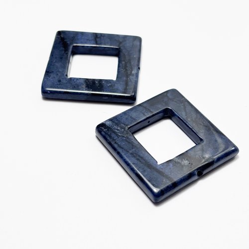 2 perles dumortierite carrées évidées 35 mm