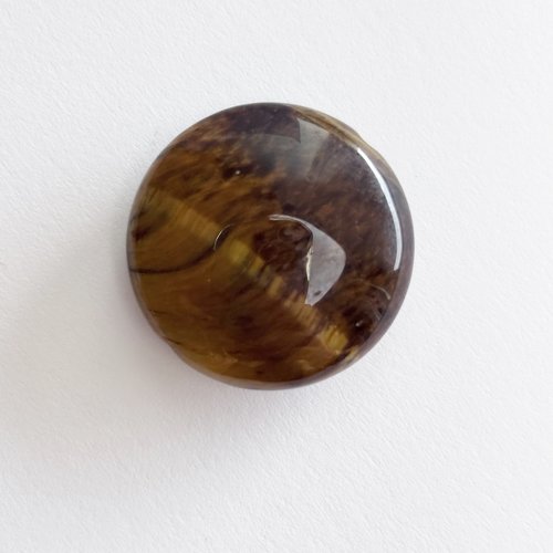 1 perle oeil de tigre, disque 20 mm, trou transversal 0,6 a 0,7 mm (n°1)