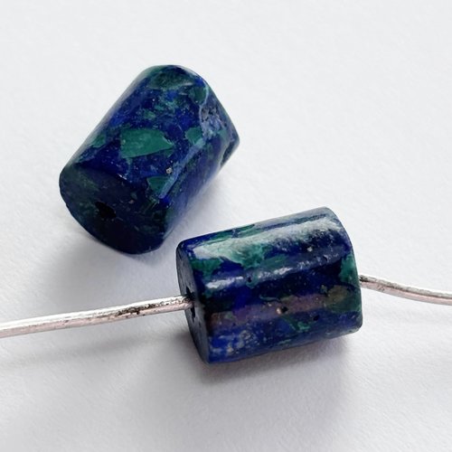 Lot de 2 perles azurite cylindriques 10x8 mm trou 0,8 mm - n°9