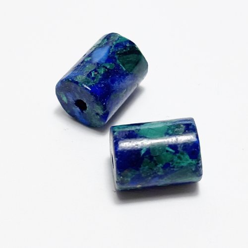 Lot de 2 perles azurite cylindriques 10x8 mm trou 0,8 mm - n°6
