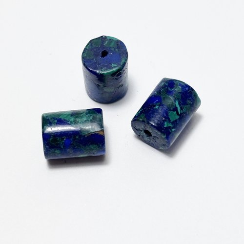 3 perles azurite, cylindres 10x8 mm, trou 0,7 mm