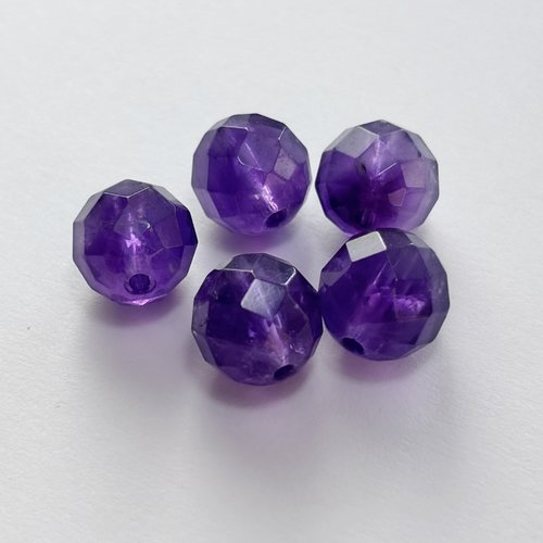 5 perles améthyste naturelle facettée 10 mm, violet profond, trou 1,2 mm