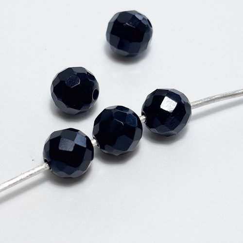 5 perles en onyx noir facetté 6 mm